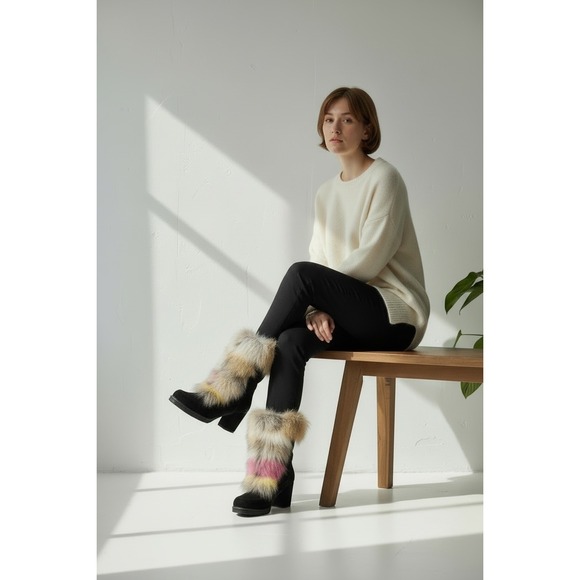 Stuart Weitzman Yukon Real Fur Royal Blue Velvet Lace-Up Boots | Women's 8M - Picture 12 of 14